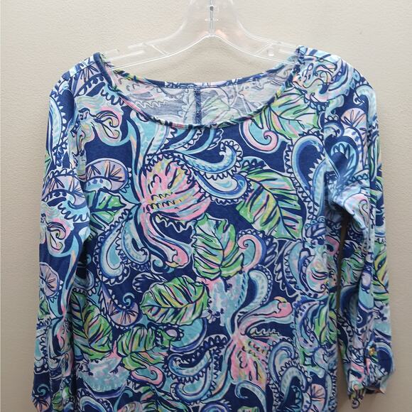 Lilly Pulitzer Edna Shift Swing Dress in Hanging with Fronds Print Blue Small - Picture 8 of 8
